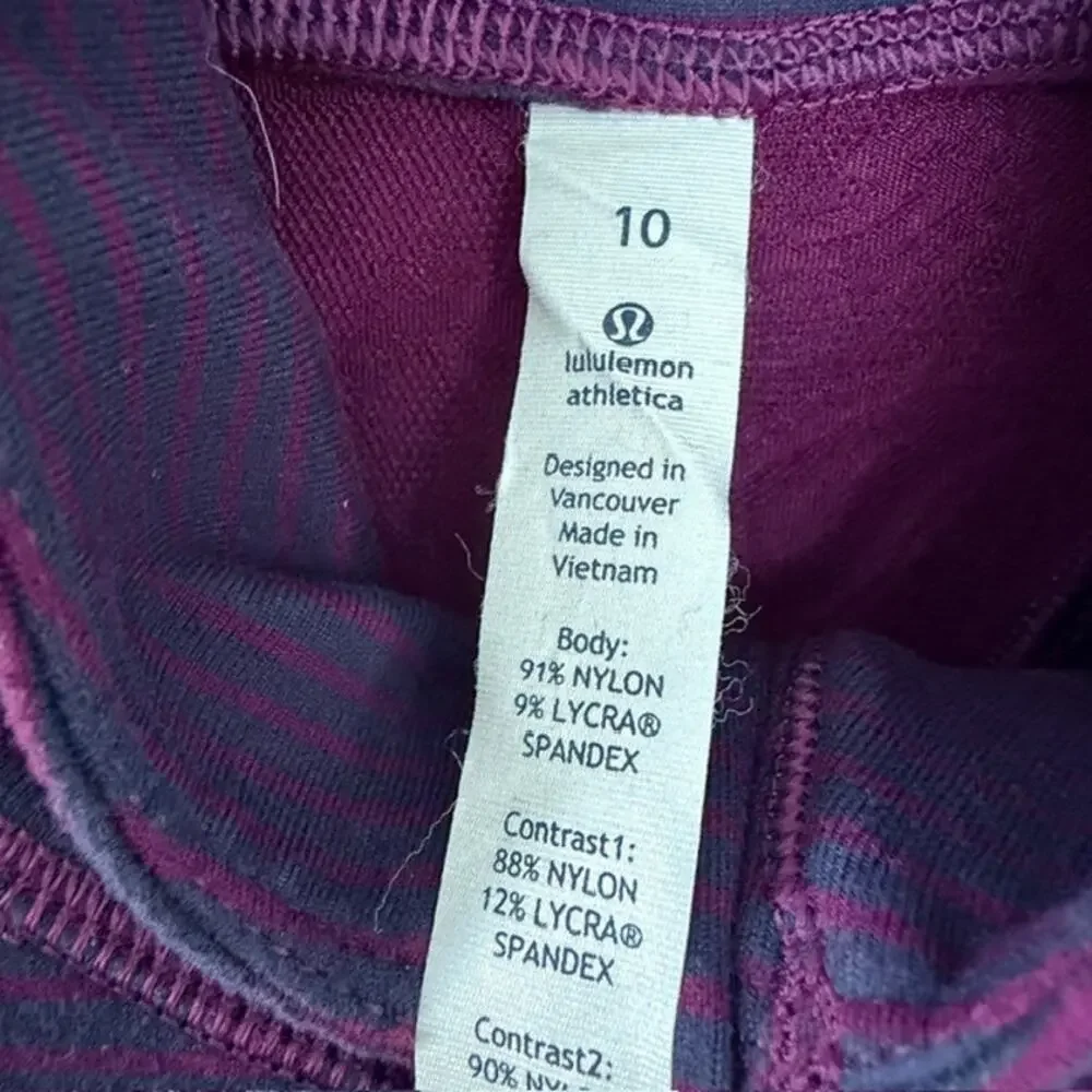 Lululemon Star Runner Pullover Hyper Stripe Plum/Plum Women 10 Half Zip Stretch
